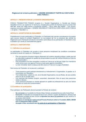 Règlement Loterie Publicitaire Vendre Son Bien Et Partir Au Costa Rica Avec Foncia