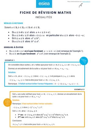 FICHE RÉVISION MATHS - Inégalités