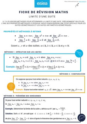 Fiche révision maths - Limite d'une suite
