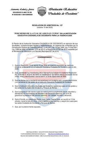 Resolucion De Admitidos 2026