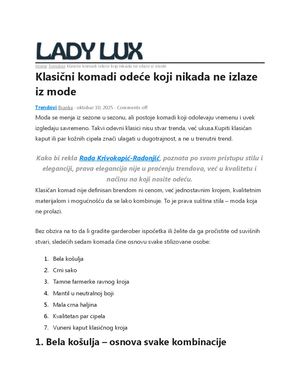 Lady Lux: Klasični komadi odeće koji nikada ne izlaze iz mode