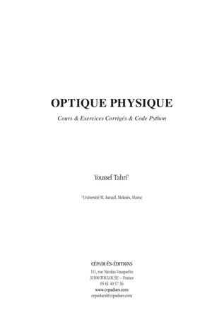 Extrait 2232 Optique physique. Cours, Exercices Corrigés & Code Python