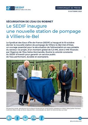 Communiqué de presse | Le SEDIF inaugure une nouvelle station de pompage à Villiers-le-Bel