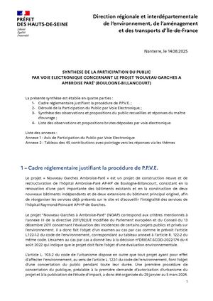 Synthèse PPVE concernant le projet ‘NOUVEAU GARCHES A  AMBROISE PARÉ’
