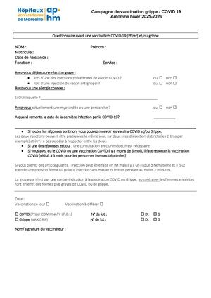 Questionnaire Vaccination Grippe Covid 2025