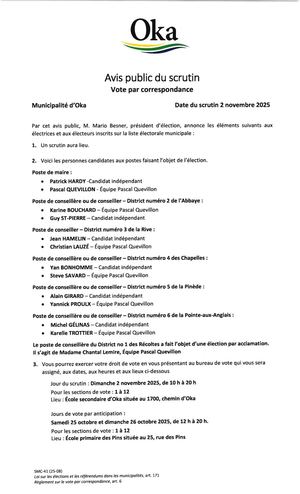 2025 10 14 - Avis public du scrutin Vote par correspondance