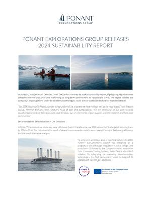 Ponant Explorations Group Releases 2024 Sustainability Report
