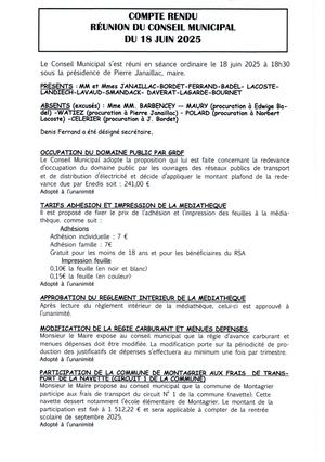 4 Compte rendu du Conseil Municipal du 18 Juin 2025