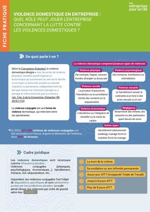 ©2025 Lesentreprisespourla Cité. Fiche Pratique - Violence Domestique En Entreprise