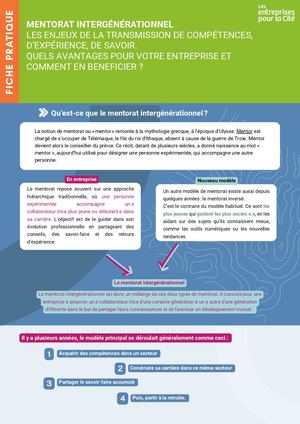 ©2025 Lesentreprisespourla Cité. Fiche Pratique - Mentorat Intergénérationnel