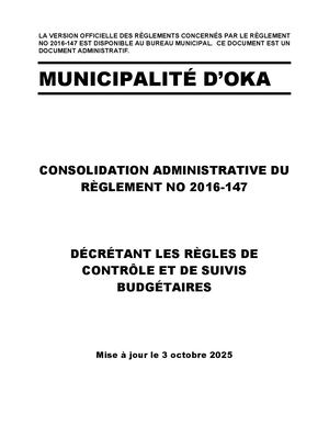 Règlement 2016-147 (Règles de contrôle et de suivis budgétaires)