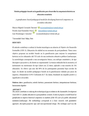 Modelo Pedagógico Basado En La Gamificación Para Desarrollar La Competencia Histórica En Educación Secundaria