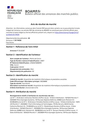 Avis d'attribution n°2025003
