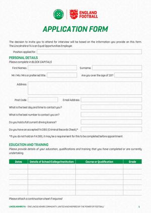 Lincolnshire FA Application Form 2025