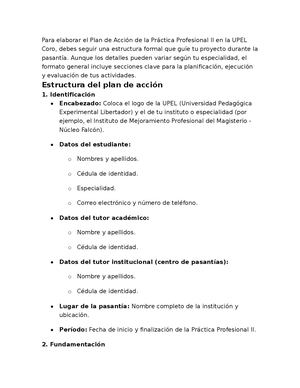Practica Profesional II Pasos Para El Plan De Accion Upel Coro