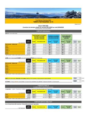 Tarifs Font Romeu 2025-2026