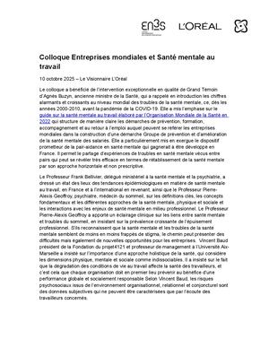 Synthèse Colloque Santé Mentale