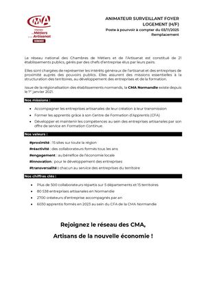 Offre Animateur Surveillant Foyer Logement Caen