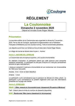 Règlement Officiel De La Manifestation La Coulonnoise 2025