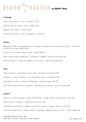 Bloom Garden Restaurant- carte des plats-dîner-mars-25
