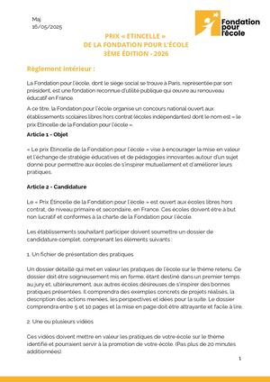 Prix étincelle - Règlement Intérieur 2026