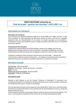 Offre Emploi Chef De Projet Gestion Des Données