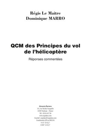 Extrait 2234 QCM des Principes du vol de l’hélicoptère. Réponses commentées