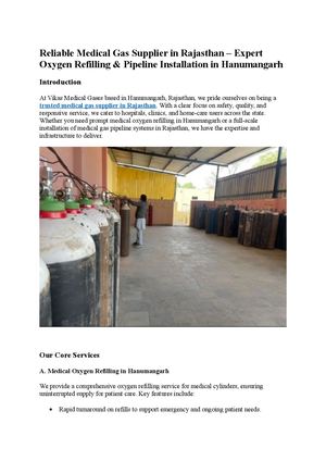 Reliable Medical Gas Supplier In Rajasthan