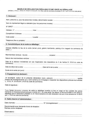 Déclaration Vente Au Déballage