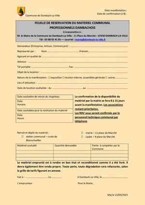 Feuille De Réservation Du Matériel Fond Orange