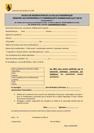 Feuille Reservation Chambre Froide