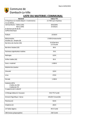 Liste Du Matériel Communal Maj 10 02 2025