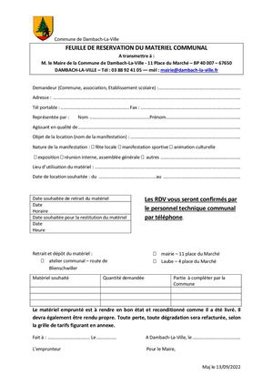 Feuille De Reservation Du Materiel Communal