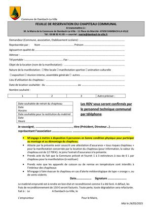Feuille De Reservation Du Chapiteau Communal