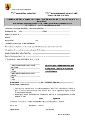 Feuille De Reservation Chambre Froide Associations