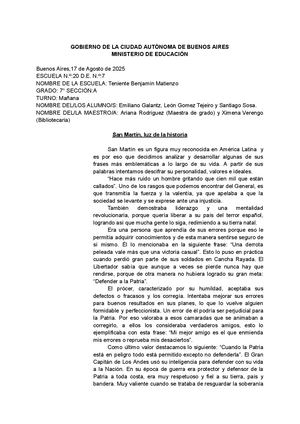 San Martín Personalidad Escuela 20 - 2025