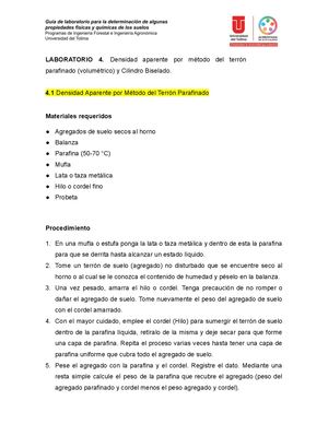 Densidad Aparente Del Suelo Final Lab 4 Grupo 6