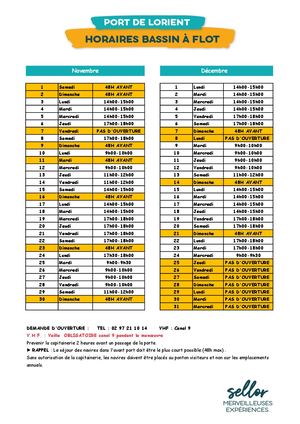 Horaires Bassin à Flot
