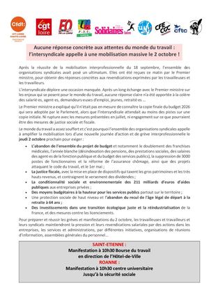 Communiqué Intersyndical Loire 2 Octobre 2025