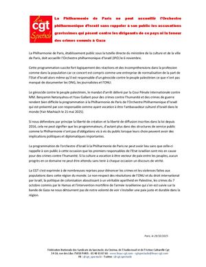 Cp Cgt spectacle Philharmonie 29 Octobre 2025