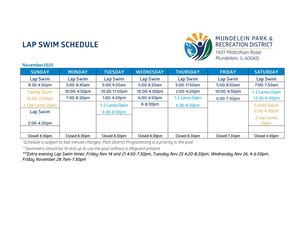 November Lap Swim Schedule