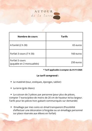 Tarifs Cours 01 11 2025