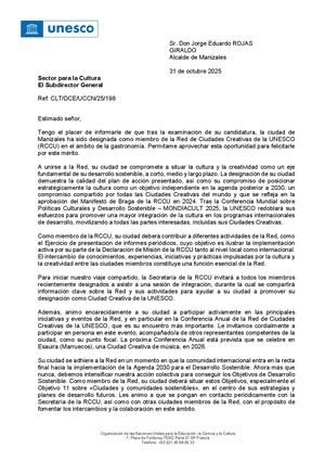 Carta Manizales Ciudades Creativas de la Unesco
