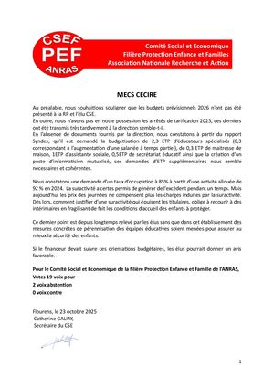 Budget Prévisionnel 2026 du Céciré : Avis CSE