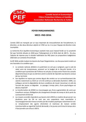 Budget Prévisionnel 2026 du Foyer Pargaminières : Avis CSE