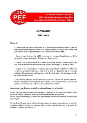 Budget Prévisionnel 2026 de la MECS La Passarela : Avis CSE