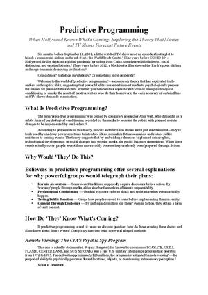 Series-Gaming: Predictive Programming TV And Movie