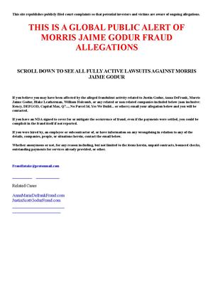 GLOBAL PUBLIC ALERT OF Morris Jaime Godur Fraud