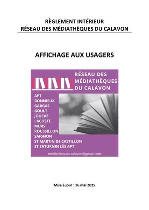 Calaméo - Règlement Intérieur Du Réseau 2025 Affichage Aux Usagers