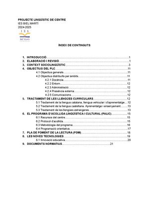 Projecte Lingüístic De Centre (Revisió 24 - 25)
